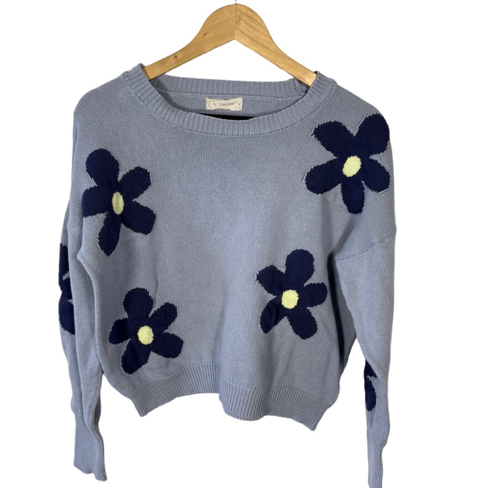 By Together Blue Daisy Knit Sweater 100% Cotton – Size M